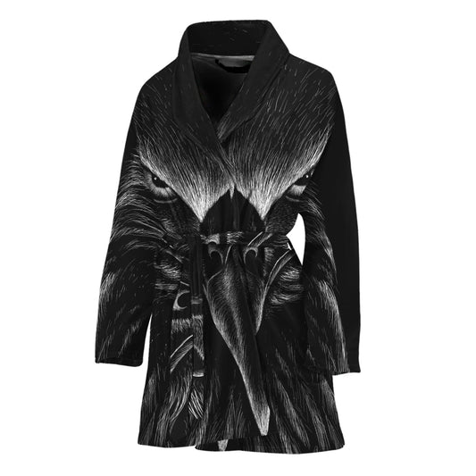 Black And White Eagle Print Women's Bathrobe