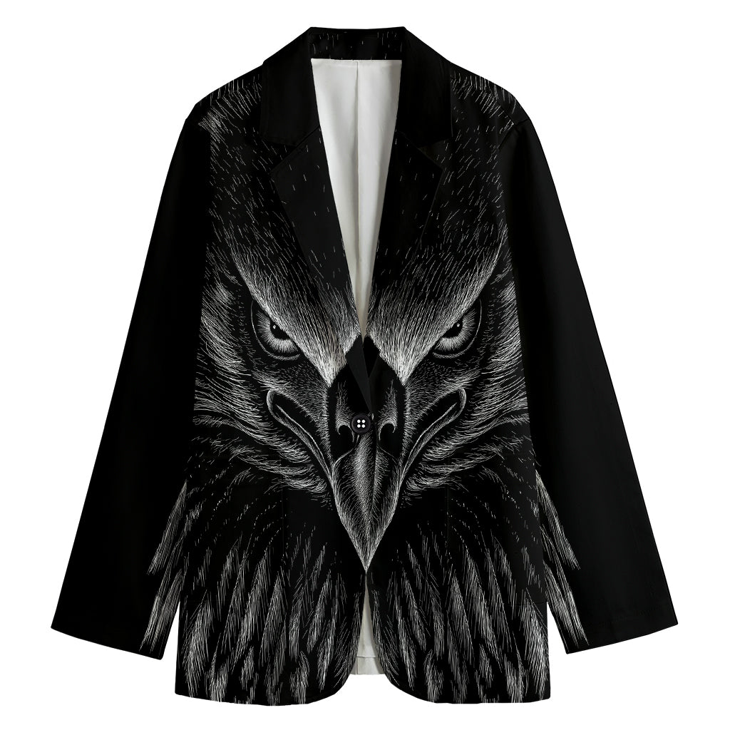 Black And White Eagle Print Women's Cotton Blazer