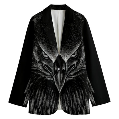 Black And White Eagle Print Women's Cotton Blazer