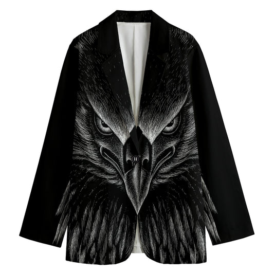 Black And White Eagle Print Women's Cotton Blazer