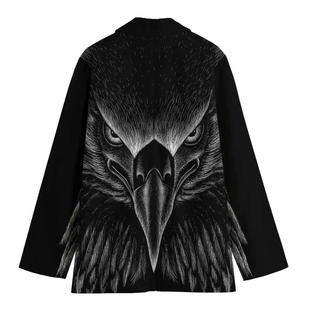Black And White Eagle Print Women's Cotton Blazer