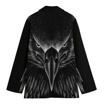 Black And White Eagle Print Women's Cotton Blazer
