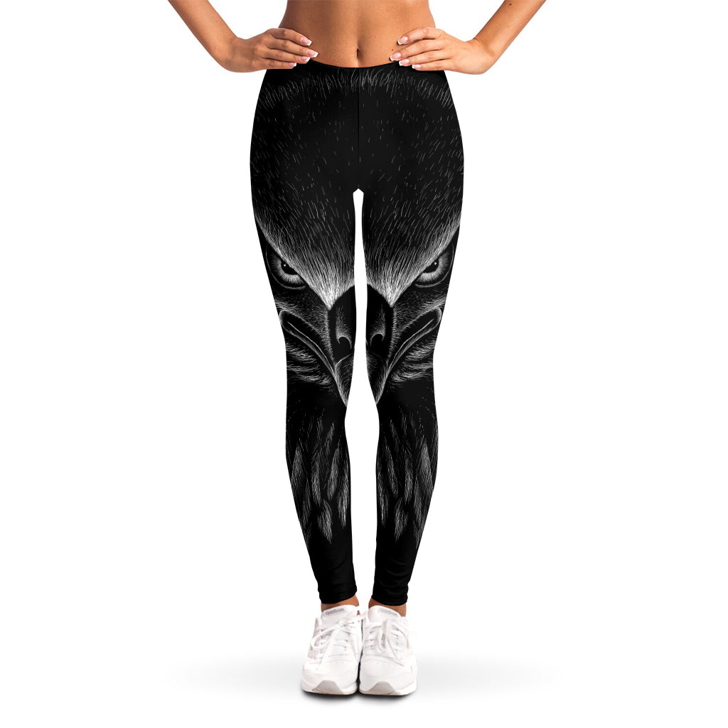 Black And White Eagle Print Women's Leggings