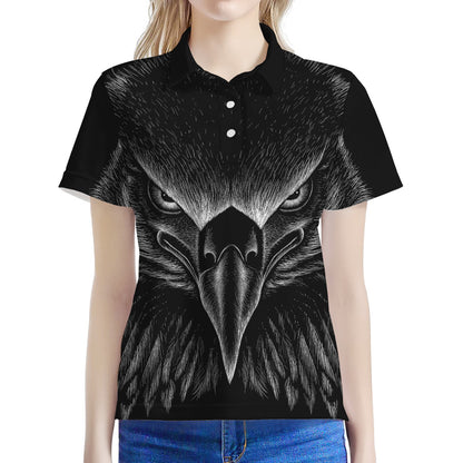 Black And White Eagle Print Women's Polo Shirt