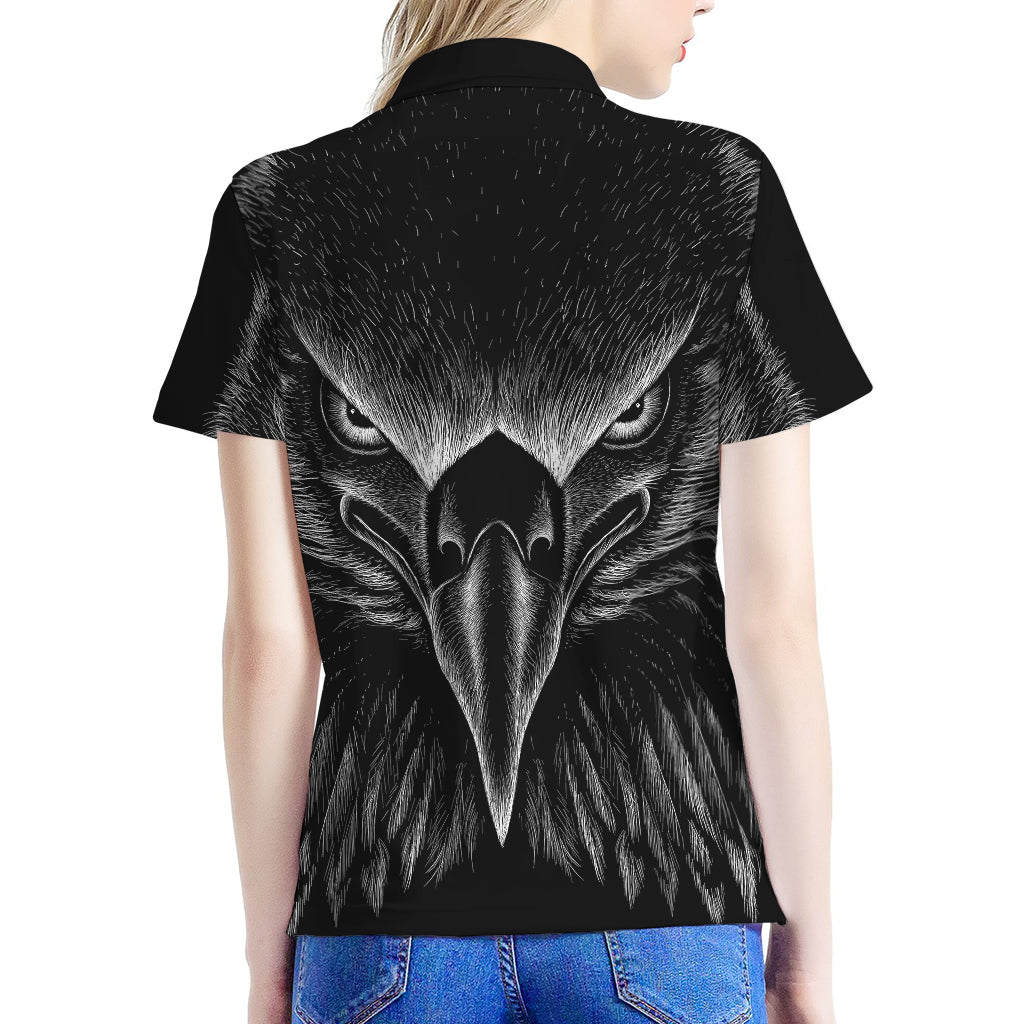 Black And White Eagle Print Women's Polo Shirt