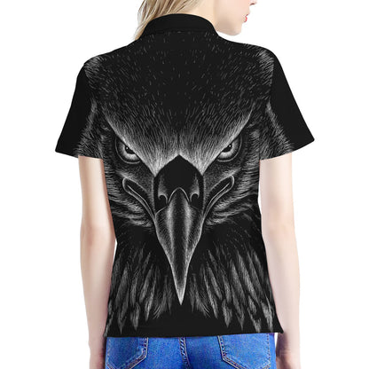 Black And White Eagle Print Women's Polo Shirt