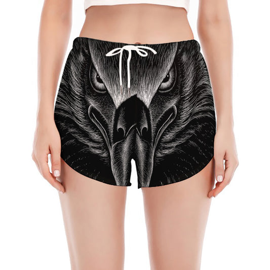 Black And White Eagle Print Women's Split Running Shorts