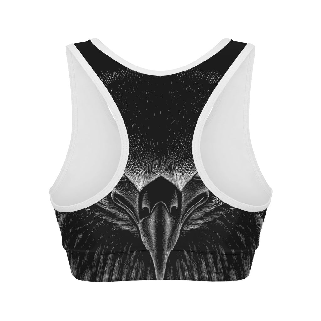 Black And White Eagle Print Women's Sports Bra