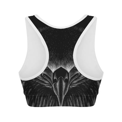 Black And White Eagle Print Women's Sports Bra