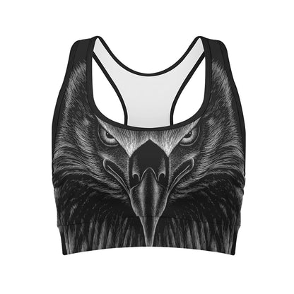 Black And White Eagle Print Women's Sports Bra