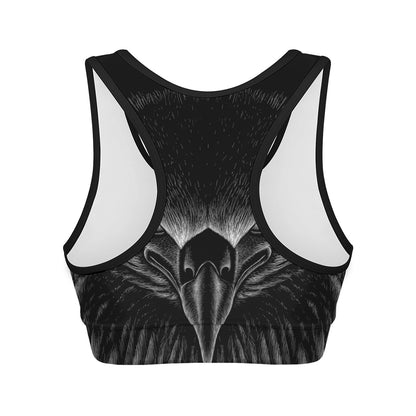 Black And White Eagle Print Women's Sports Bra