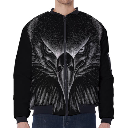 Black And White Eagle Print Zip Sleeve Bomber Jacket