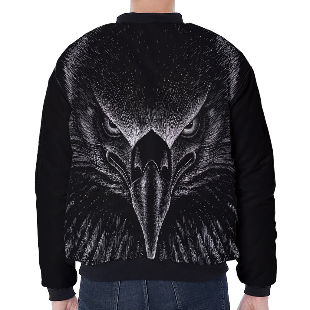 Black And White Eagle Print Zip Sleeve Bomber Jacket