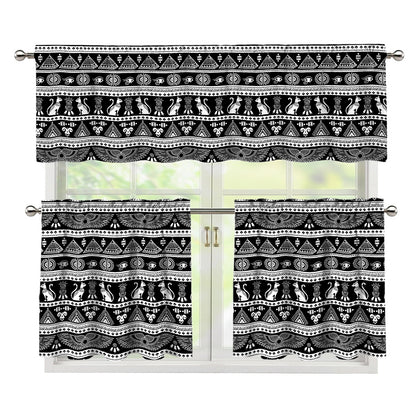 Black And White Egypt Pattern Print 3 Piece Kitchen Curtains
