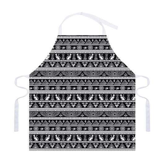 Black And White Egypt Pattern Print Adjustable Apron