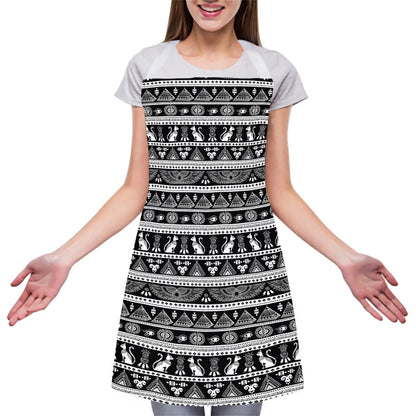 Black And White Egypt Pattern Print Adjustable Apron