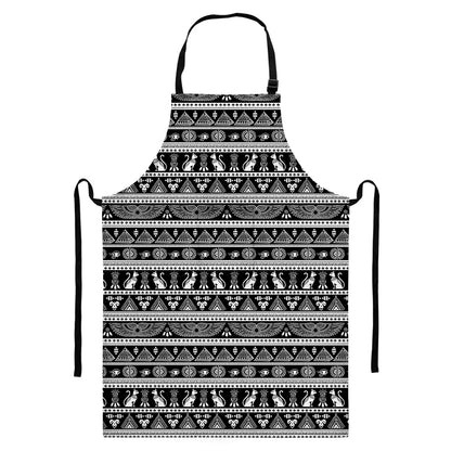 Black And White Egypt Pattern Print Bib Apron With Pocket