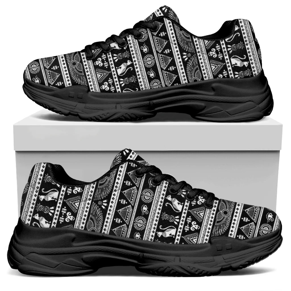 Black And White Egypt Pattern Print Black Chunky Shoes