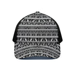 Black And White Egypt Pattern Print Black Mesh Trucker Cap