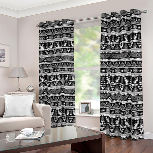 Black And White Egypt Pattern Print Blackout Grommet Curtains