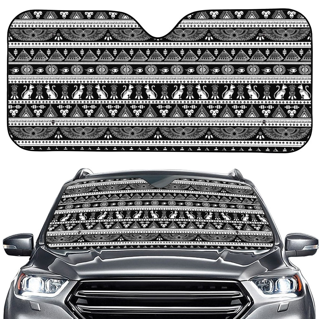 Black And White Egypt Pattern Print Car Windshield Sun Shade