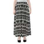 Black And White Egypt Pattern Print Chiffon Maxi Skirt
