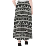 Black And White Egypt Pattern Print Chiffon Maxi Skirt