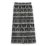 Black And White Egypt Pattern Print Cotton Front Slit Maxi Skirt