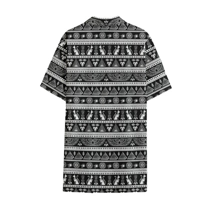 Black And White Egypt Pattern Print Cotton Hawaiian Shirt