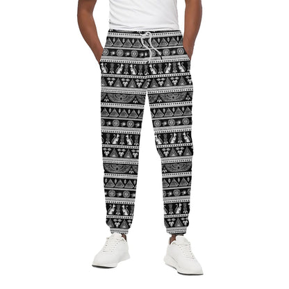 Black And White Egypt Pattern Print Cotton Pants
