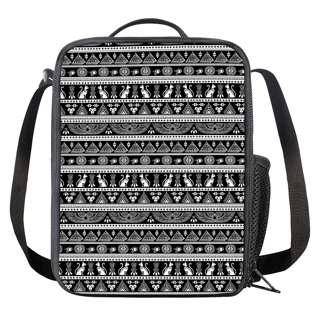 Black And White Egypt Pattern Print Crossbody Lunch Bag