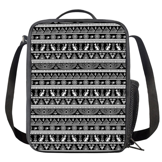 Black And White Egypt Pattern Print Crossbody Lunch Bag