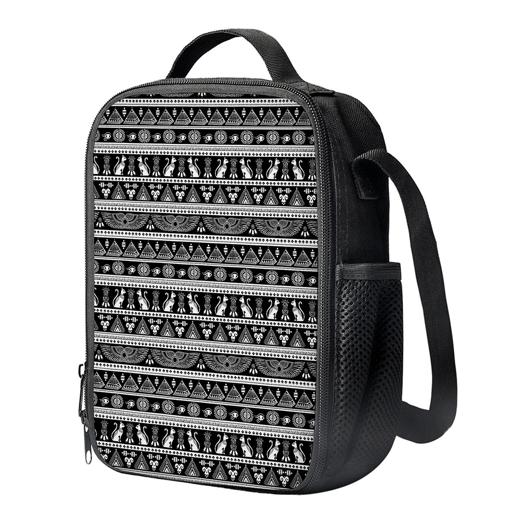 Black And White Egypt Pattern Print Crossbody Lunch Bag