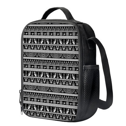Black And White Egypt Pattern Print Crossbody Lunch Bag