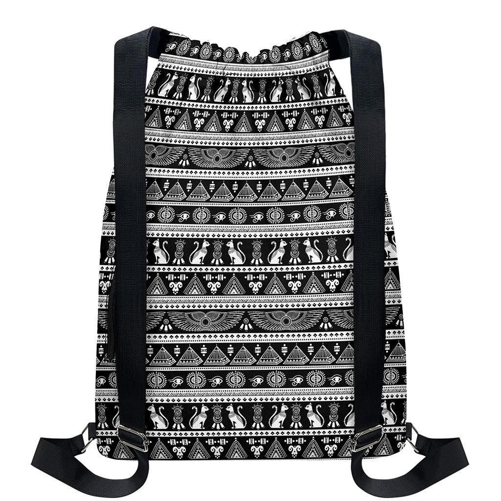 Black And White Egypt Pattern Print Drawstring Backpack