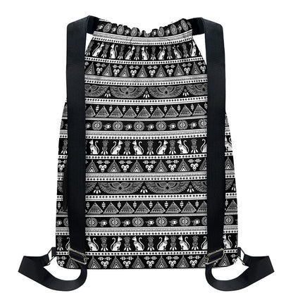 Black And White Egypt Pattern Print Drawstring Backpack