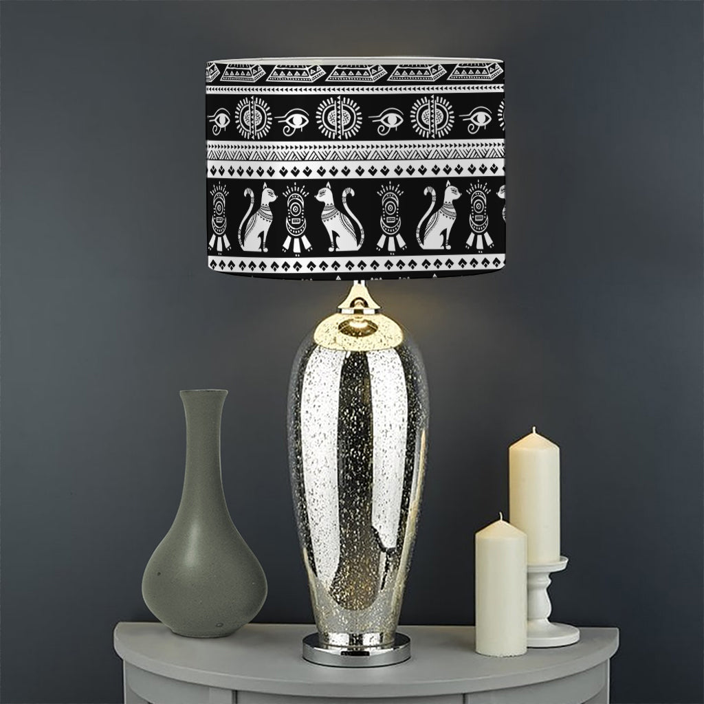 Black And White Egypt Pattern Print Drum Lamp Shade