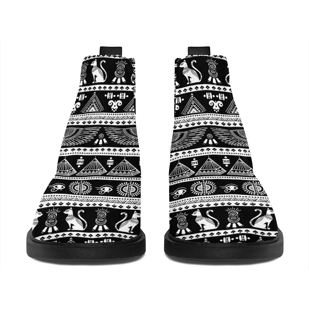 Black And White Egypt Pattern Print Flat Ankle Boots