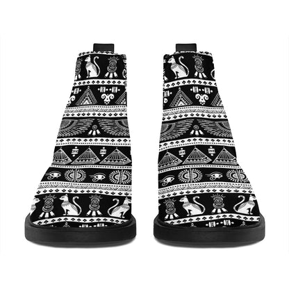 Black And White Egypt Pattern Print Flat Ankle Boots