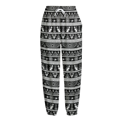 Black And White Egypt Pattern Print Fleece Lined Knit Pants