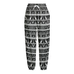 Black And White Egypt Pattern Print Fleece Lined Knit Pants