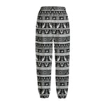 Black And White Egypt Pattern Print Fleece Lined Knit Pants