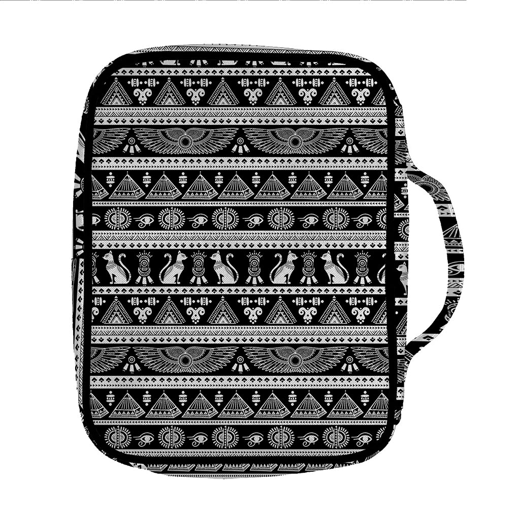 Black And White Egypt Pattern Print Front Pocket Bible Bag
