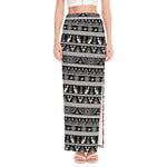 Black And White Egypt Pattern Print High Slit Maxi Skirt
