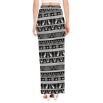 Black And White Egypt Pattern Print High Slit Maxi Skirt