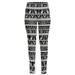 Black And White Egypt Pattern Print High-Waisted Pocket Leggings