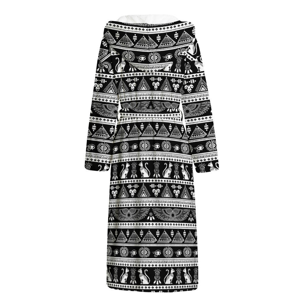 Black And White Egypt Pattern Print Hooded Bathrobe
