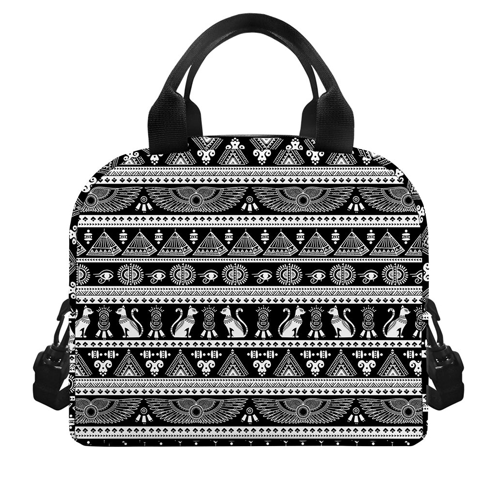 Black And White Egypt Pattern Print Insulated Lunch Bag