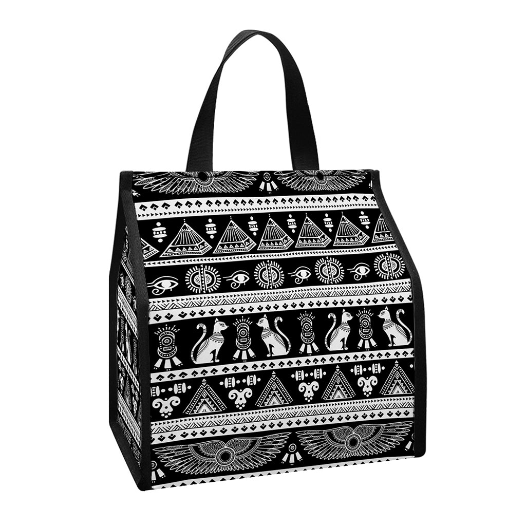 Black And White Egypt Pattern Print Insulated Lunch Tote