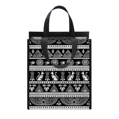Black And White Egypt Pattern Print Insulated Lunch Tote